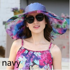 Lady Wide Brim Bucket Hat Summer Reversible Foldable Sun Beach Cap Exotic Travel  eb-53713036
